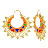 Designer Orange Meena Large Antique Gold Chaand Bali Earring