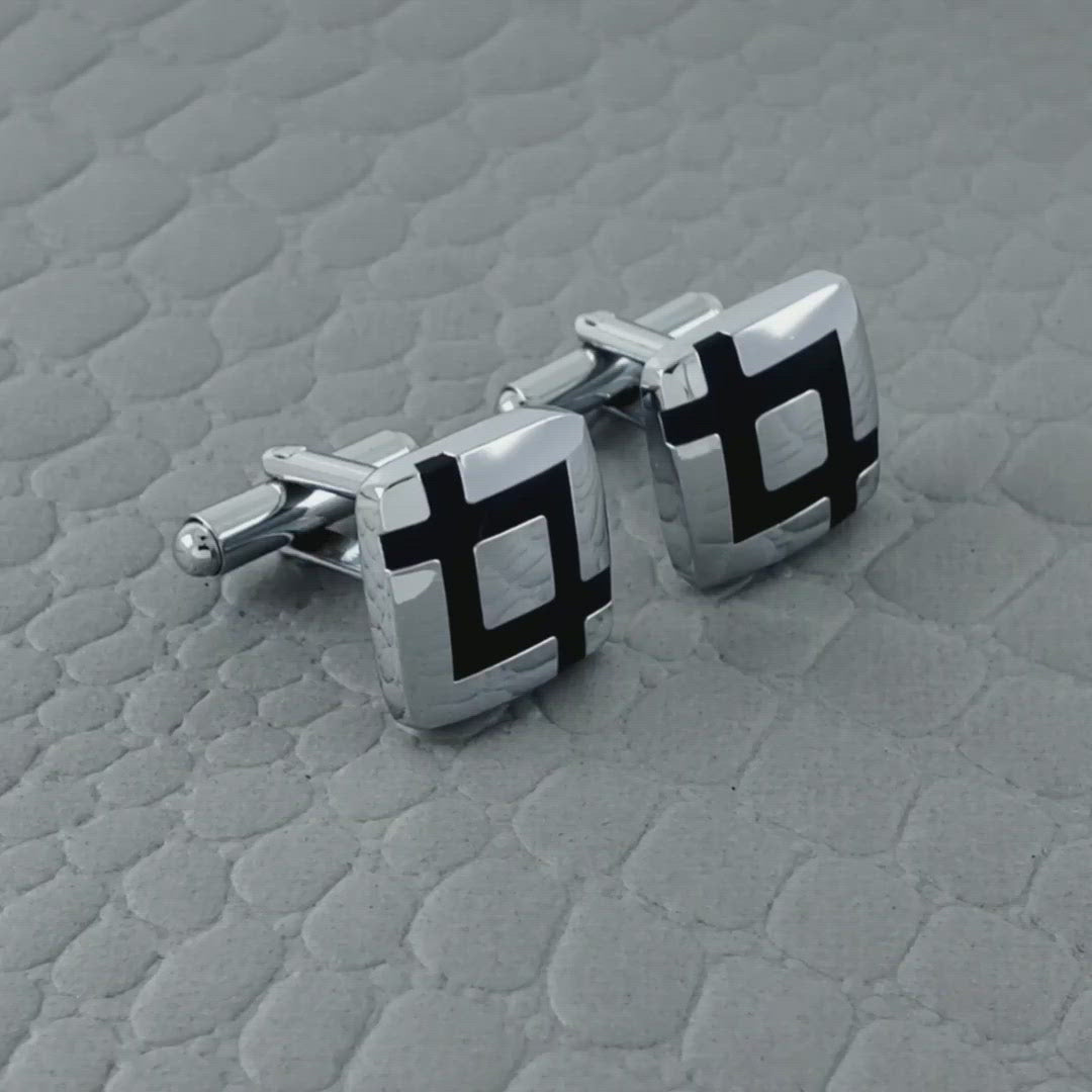 Square Black Checks Cufflinks In Box