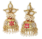 Red Meenakari Lotus Pearl Jhumki Earring For Women