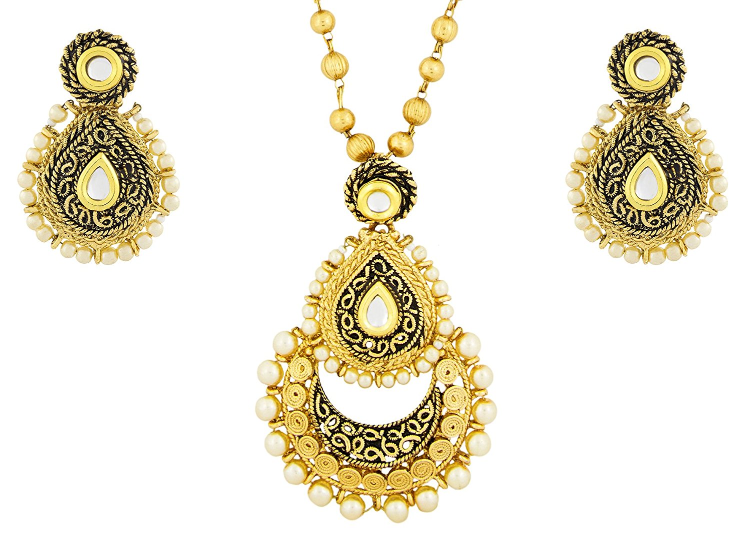Rope Design Gold Brass Pendant Chain Pendant Earring Set For Women