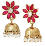 Reddish Pink Floral 22K Gold Plated Jhumki Earring For Women