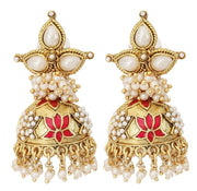 Red Meenakari Lotus Pearl Jhumki Earring For Women
