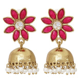 Reddish Pink Floral 22K Gold Plated Jhumki Earring For Women