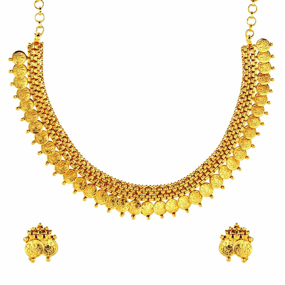 Lakshmi Gold Coin Temple Antique Traditonal Necklace Earrings Set