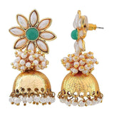 Flower 18K Gold Plated Green Pearl Jhumki Earring For Women