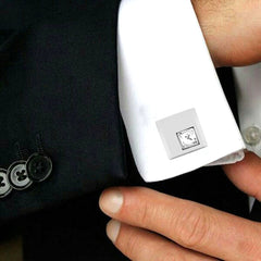 Square Silver Diamond Cufflinks In Box