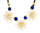 Crystal Party Delicate Flower Off White Blue Pendant Necklace Chain