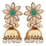Flower 18K Gold Plated Green Pearl Jhumki Earring For Women