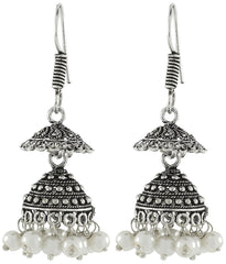 Tribal Bohemian Pearl Oxidized German Silver Plated Bass Necklace Earring Combo For Women