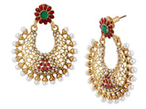 Chaand Bali 22K Gold Plated Red Green Pearl Dangling Earring Women