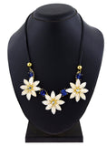 Crystal Party Delicate Flower Off White Blue Pendant Necklace Chain