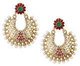 Chaand Bali 22K Gold Plated Red Green Pearl Dangling Earring Women