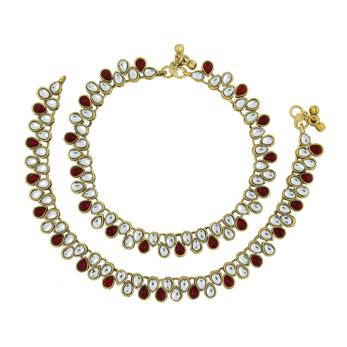 Bridal Antique Traditional Kundan Ruby Look Payal Anklet Pair 30Cm