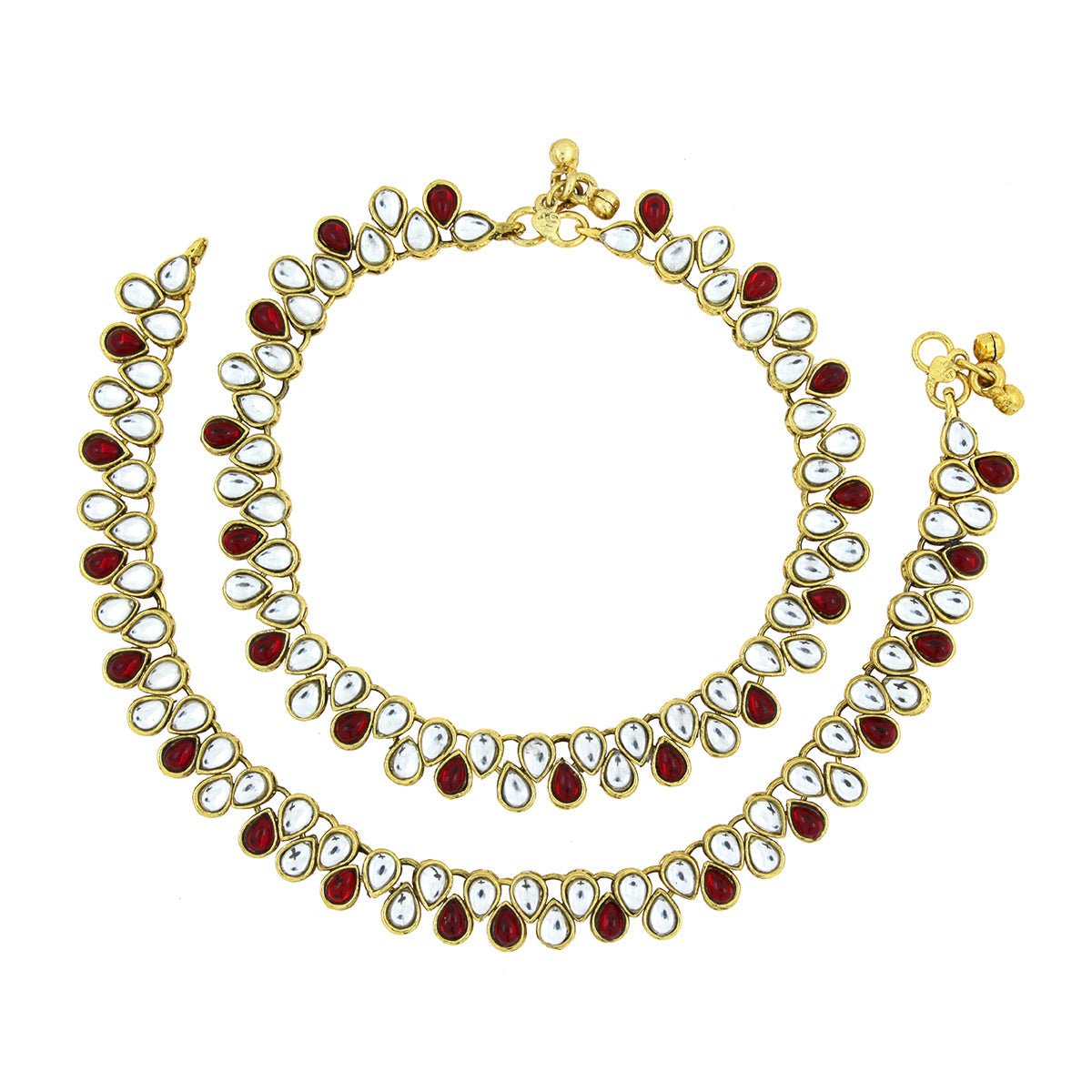 Bridal Antique Traditional Ruby Pearl Kundan Look Pair Of Anklet