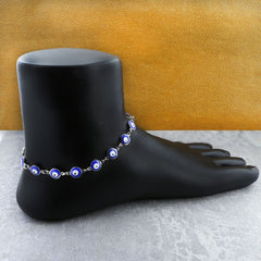 Turkish Blue Evil Eye Dainty Delicate Charms Single Leg Silver Payal