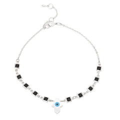 Evil Eye Hama Mother Of Pearl Gold Link Chain Single Charm Anklet For Women