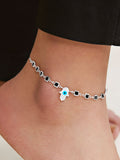 Evil Eye Hama Mother Of Pearl Gold Link Chain Single Charm Anklet For Women