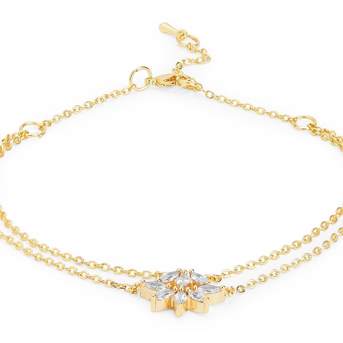 Marquise Cut Cubic Zirconia Gold Link Chain Layer Single Anklet For Women