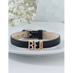 Be Kind Cubic zirconia Leather Copper Black Gold Wrist band Bracelet Women