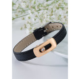 Cubic zirconia Leather Copper Black Gold ID Wrist band Bracelet For Women