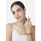 Cubic zirconia Leather Copper Black Gold ID Wrist band Bracelet For Women