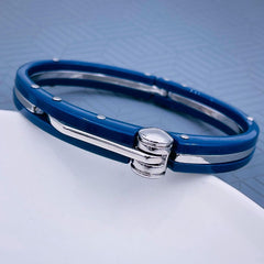 Toughened Fibre Neon Navy Blue Rubber Stainless Steel Bracelet For Men