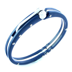 Toughened Fibre Neon Navy Blue Rubber Stainless Steel Bracelet For Men