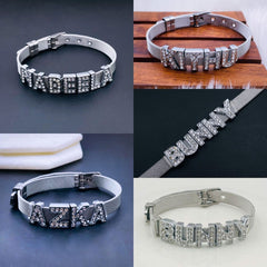 Personalised Name Alphabet Initial Letter Stainless Steel Rhinestone Bracelet