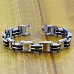 Geometric 316L Stainless Steel Black Inlay Bracelet For Men