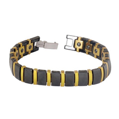 Tungsten Carbide Gold Plated Black Ceramic Bio Magnetic Men Bracelet