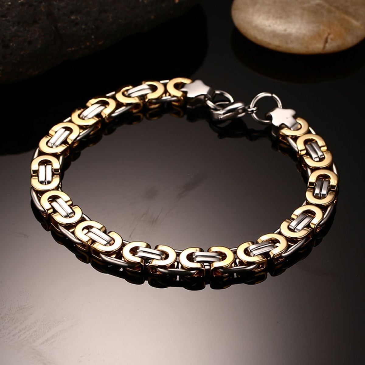 316L Stainless Steel Gold And Plated Geometric Bracelet For Men
