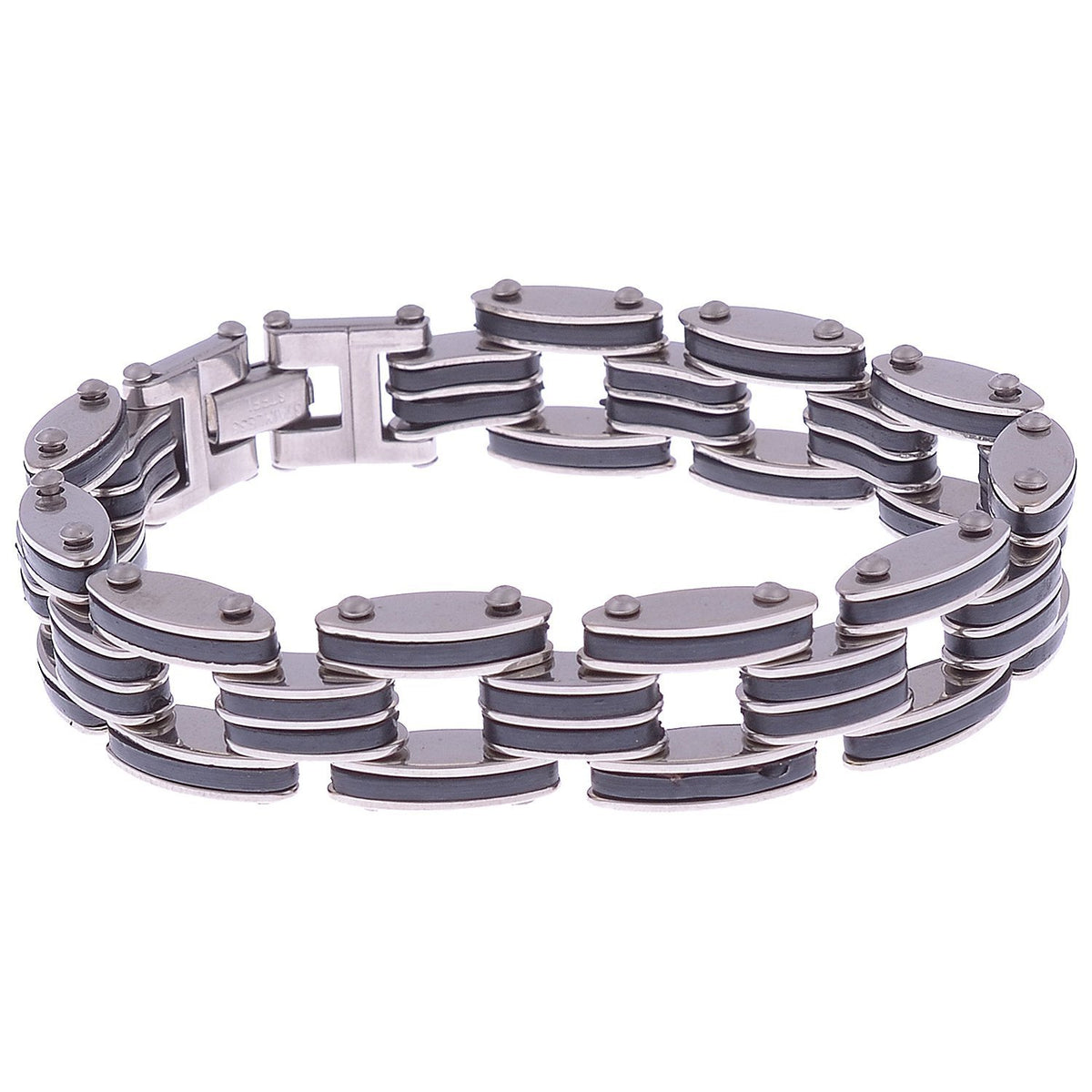 Silver Black Link Stainless Steel Bracelet Men