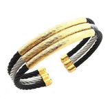 Triple Black Silver Gold Rope Wire Stainless Steel Cuff Kada Free Size Bracelet