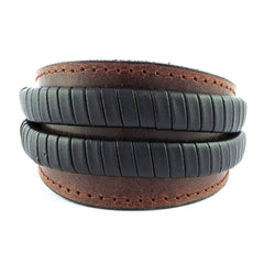 Brown Black Leather Stitched Vein S Wrist Band Bracelet For Men