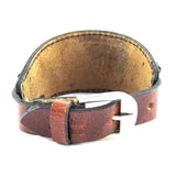Brown Black Leather Stitched Vein S Wrist Band Bracelet For Men