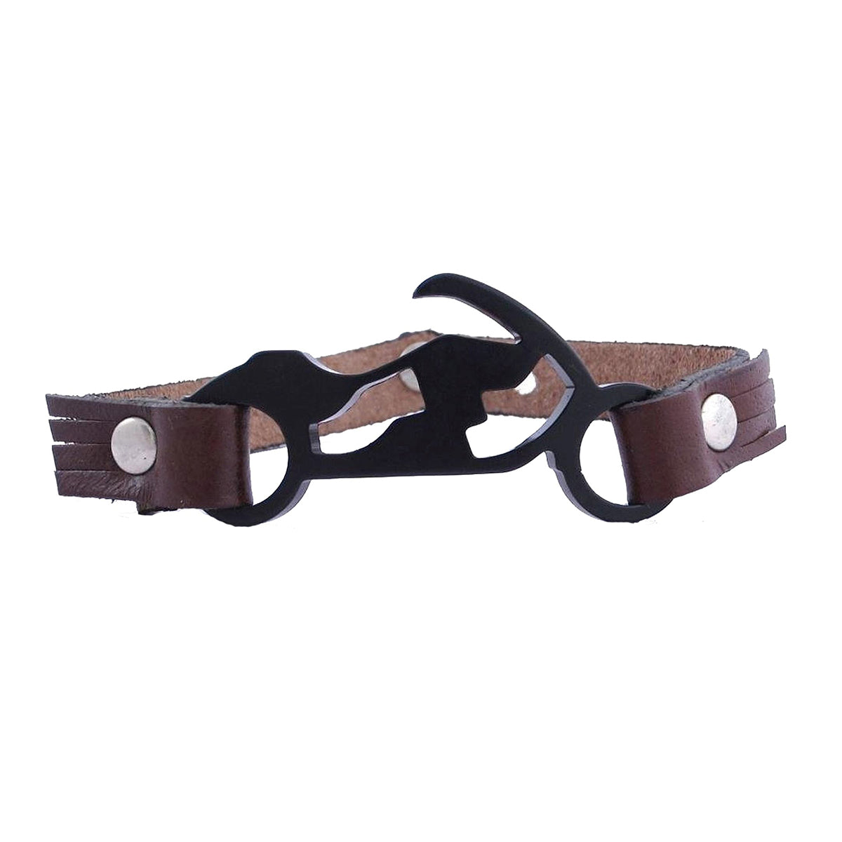 Motorcycle Biker Brown Leather Strap Wrist Band Bracelet For Men