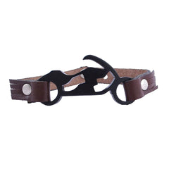 Motorcycle Biker Brown Leather Strap Wrist Band Bracelet For Men