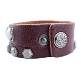 Genuine Brown Leather Twin Layer Studded Wrist Band Bracelet For Men