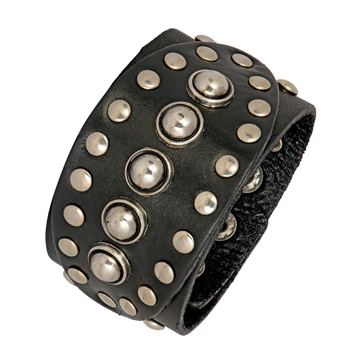 Bullets Genuine Black Leather Broad Wrist Band Bracelet