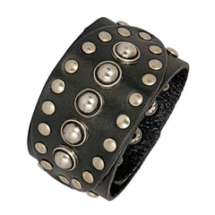 Bullets Genuine Black Leather Broad Wrist Band Bracelet