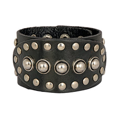 Bullets Genuine Black Leather Broad Wrist Band Bracelet