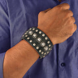 Bullets Genuine Black Leather Broad Wrist Band Bracelet