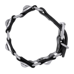 Black Leather Steel Bullet Bracelet Strap Strand Free Size For Men