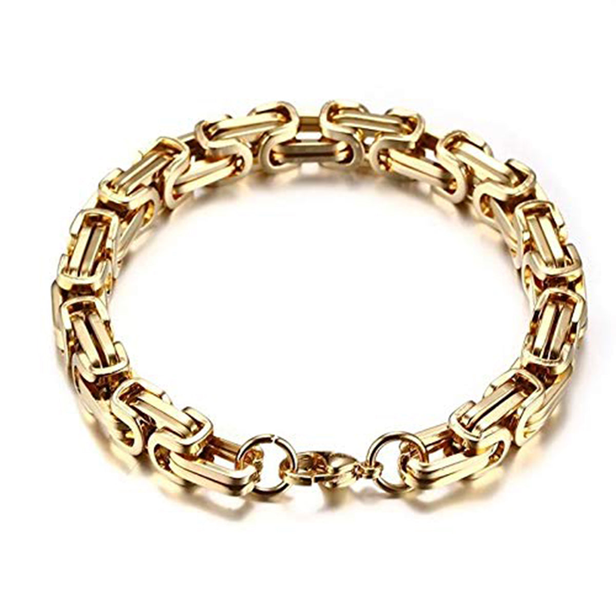 316L Stainless Steel Thick 3D Gold Plated Byzantine Bracelet For Men