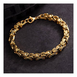 316L Stainless Steel Thick 3D Gold Plated Byzantine Bracelet For Men