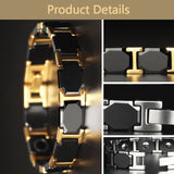 Gold Tungsten Carbide Black Glossy Ceramic Bio Magnetic Bracelet Men