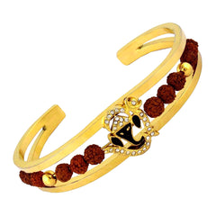 Rudraksh American Diamond Gold Meena Ganesh Men Cuff Kada Bracelet Men