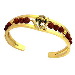 Rudraksh American Diamond Gold Meena Ganesh Men Cuff Kada Bracelet Men
