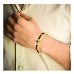 Rudraksh American Diamond Gold Meena Ganesh Men Cuff Kada Bracelet Men