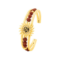 Rudraksh American Diamond Gold Plated Cuff Kada Bracelet For Men